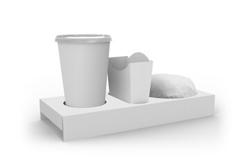 paper box for fast food package on a white background, mock up, 3d illustration, 3d rendering

