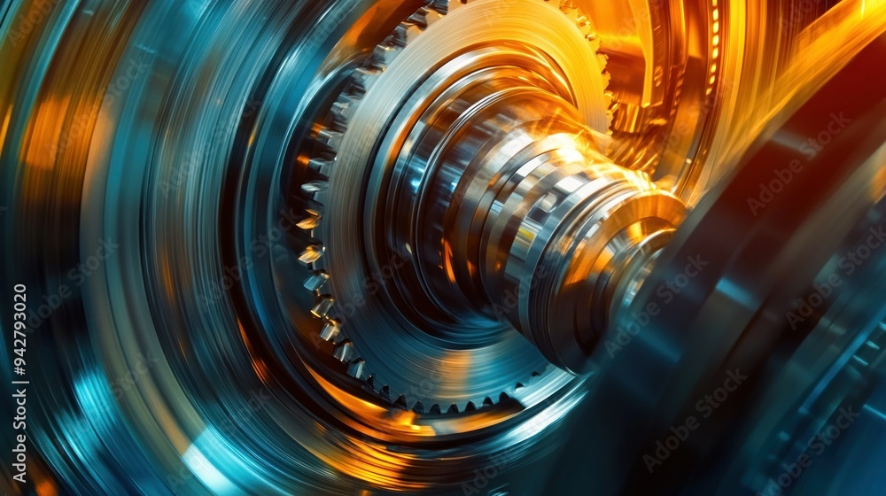Poster closeup of a rotating gear mechanism with blurry motion