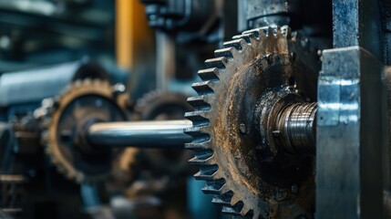 Closeup of a Large Industrial Gear in a Machine