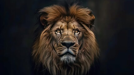 Fototapeta premium A striking image of a lion's face with a unique mask overlay,
