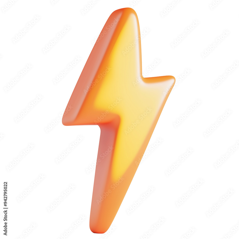 Wall mural 3d rendering icon thunderbolt illustration png. cartoon minimal style on transparent isolated backgr