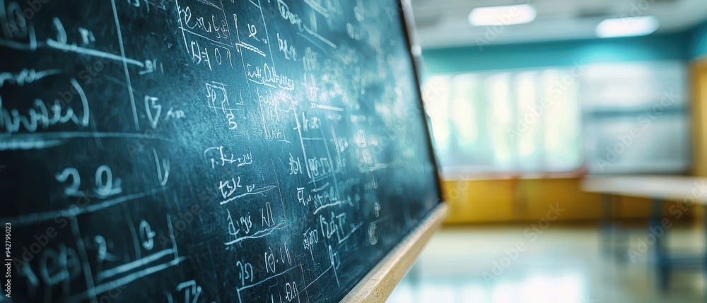 Poster chalkboard filled with mathematical formulas and equations