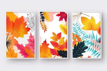 Three colorful banners featuring autumn leaves and foliage