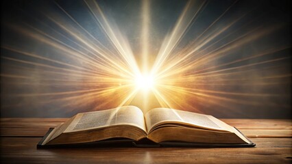 An open bible emitting a bright light representing spirituality, faith, and wisdom