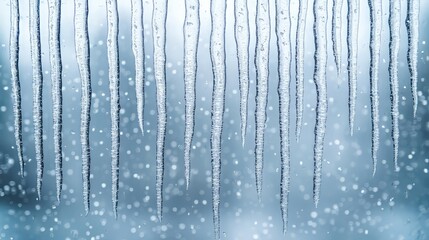 Icicles hang gracefully, creating a winter wonderland scene with sparkling snow, capturing the essence of cold weather beauty.
