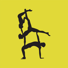 Sports acrobatics sign. Pyramid of three athletes sign