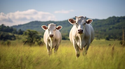 Two White Cows in a Field