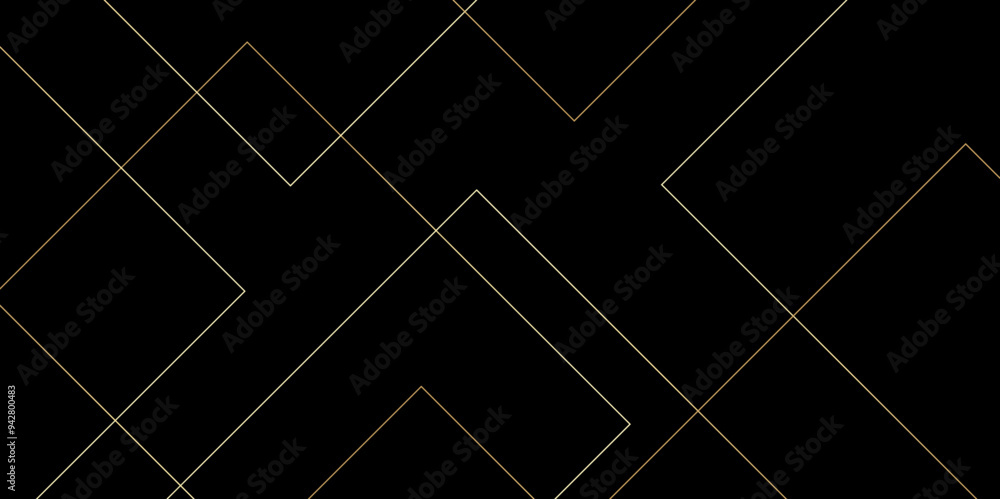 Poster abstract golden particles stoke line on dark black background. digital glowing futuristic technology