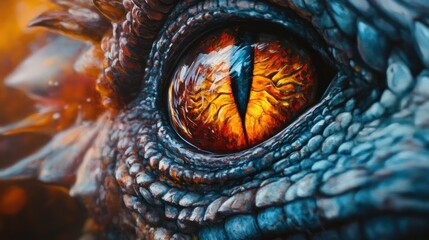 Close-up of a Dragon's Eye with Blue Scales
