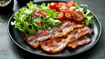 Sizzling Plate of Crispy Bacon and Fresh Salad, Celebrating International Bacon Day with a Healthy and Savory Balanced Meal