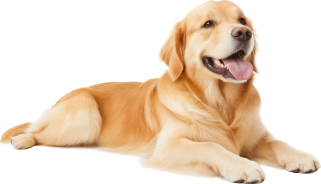 Golden retriever lying down isolated on transparent background.