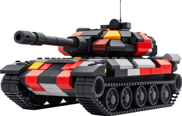 Colorful tank model constructed from interlocking blocks, 3d illustration.