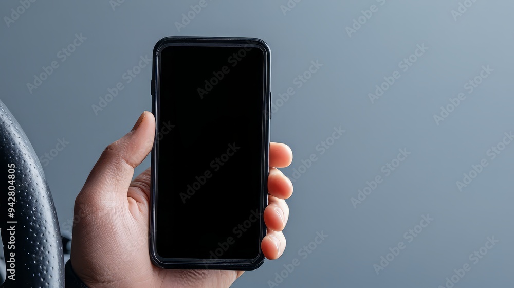 Aufkleber a hand holds a smartphone displaying a blank screen, symbolizing connectivity and technology in a mo