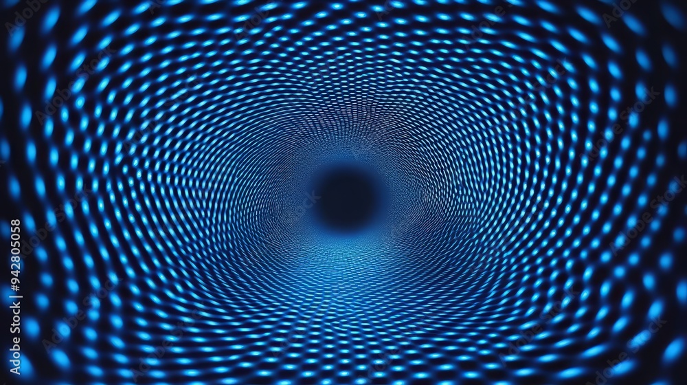 Poster a mesmerizing abstract design featuring a blue tunnel of light and dots, creating an illusion of dep