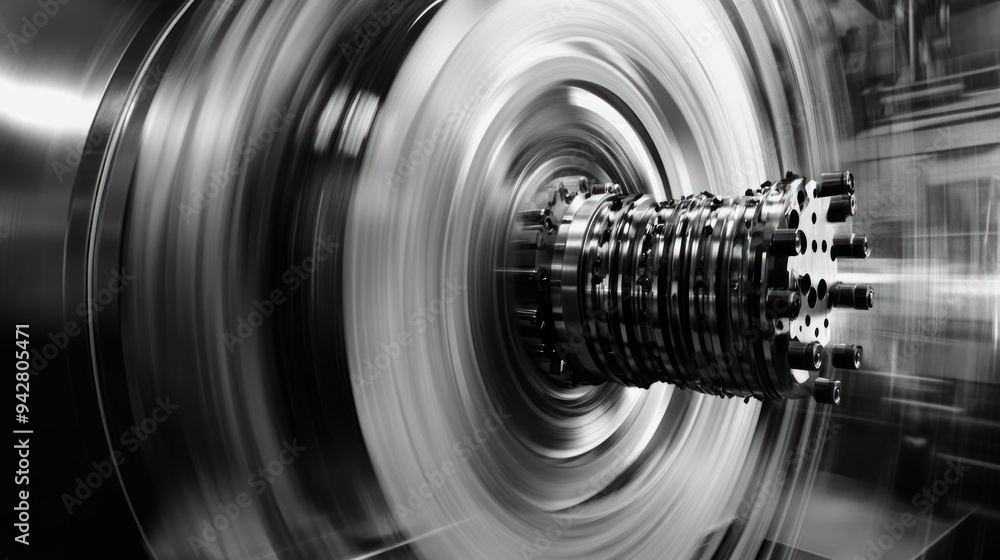 Poster Metal Object Rotating in a Machine with Blurred Background