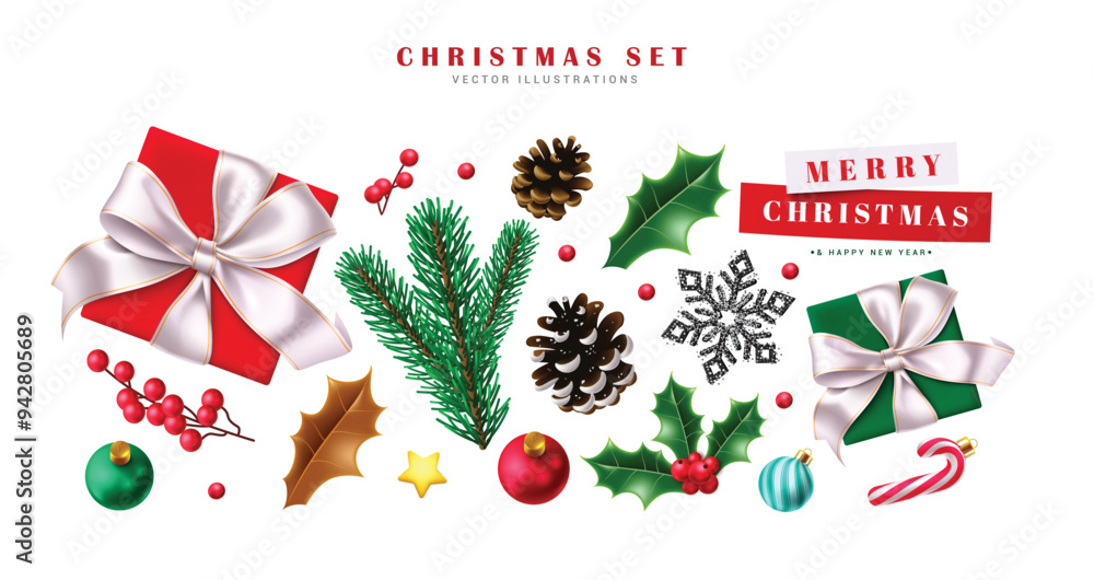 Poster christmas elements vector set design. christmas symbol elements isolated in white background with me