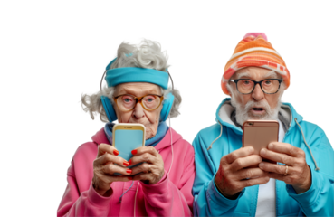 Elderly couple with phone in hand