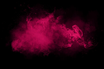 Pink powder explosion on black background.