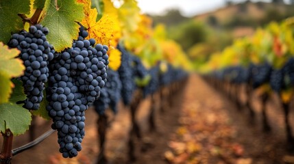 Vineyard Rows with Grapes