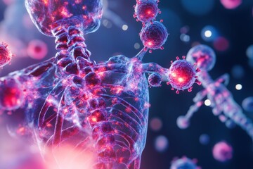 An artistic representation depicts metastasis within bones, highlighting the innovative biotechnologies designed to neutralize its spread