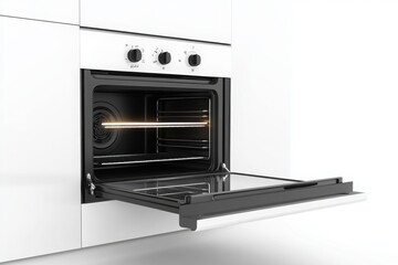Fototapeta premium Sleek Modern Oven with Open Door in White Kitchen