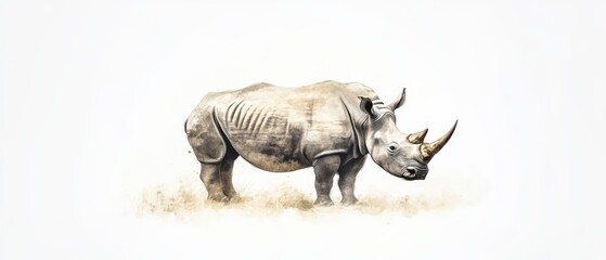 Fototapeta premium A majestic white rhinoceros standing gracefully, showcasing its unique features and strength in a minimalistic setting.