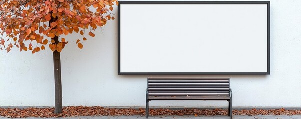 White, blank billboard situated near a quiet campus bench, ready for educational branding or event announcements in an academic setting