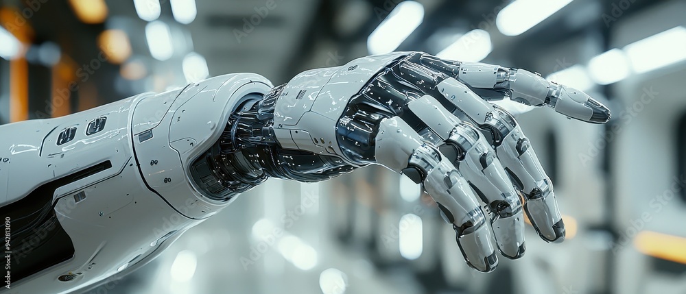 Poster futuristic robot arm showcasing advanced robotics technology