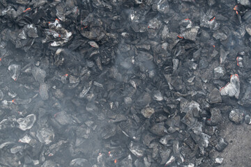 Fresh coal close up with white dust