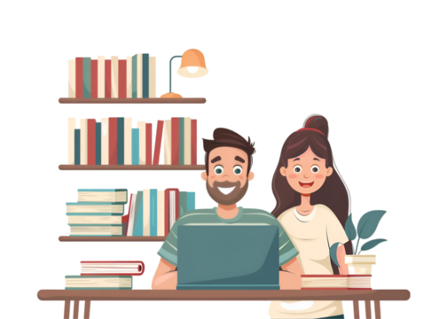 Father and child with laptop on transparent background
