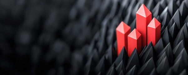 A striking visual of red graph bars rising against a textured black background, symbolizing growth and progress in business.