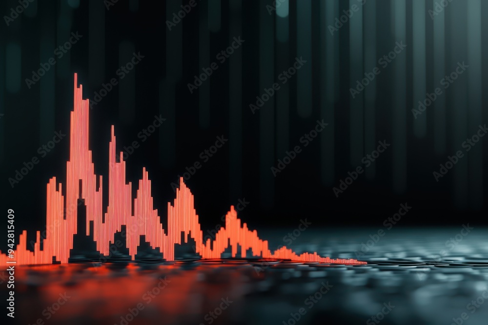 Poster dynamic visualization of data trends with striking red peaks against a dark background, ideal for an