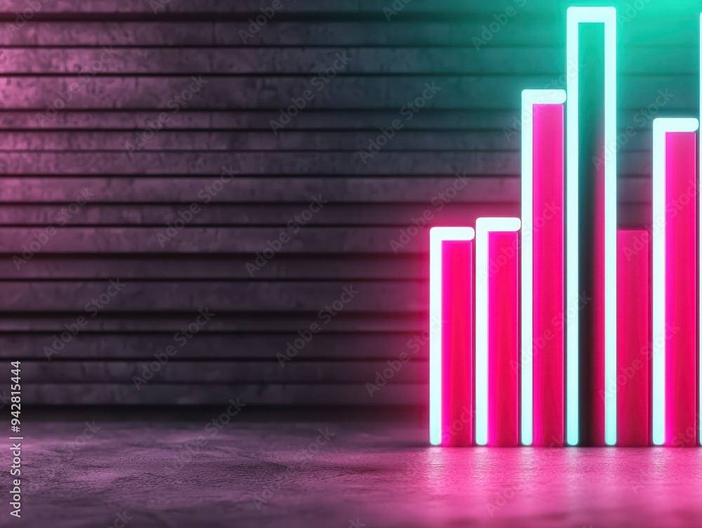 Aufkleber futuristic neon bar graph illustrating data visualization against a textured background with vibrant