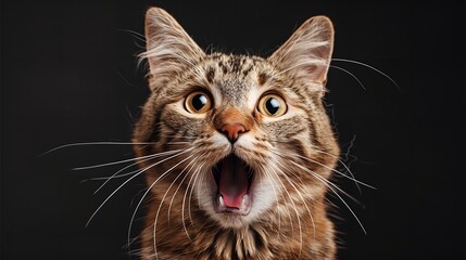 Studio Portrait of Funny and Excited Cat Face Showing Surprise