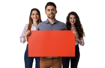 group of business people holding a blank board