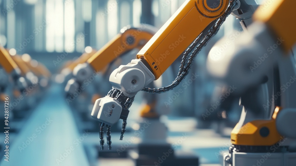 Poster Close-up of a Robotic Arm in a Factory Setting