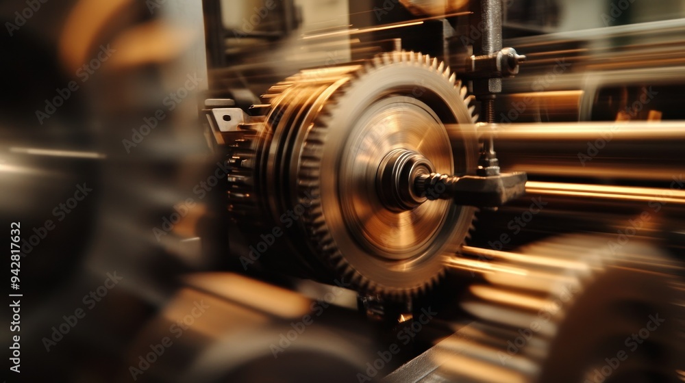 Poster close-up of a rotating gear in a machine