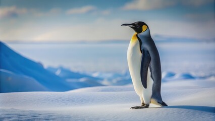 Fototapeta premium Penguin standing on the pristine snow , penguin, winter, cold, arctic, bird, animal, adorable, fluffy, waddle, Antarctic, ice