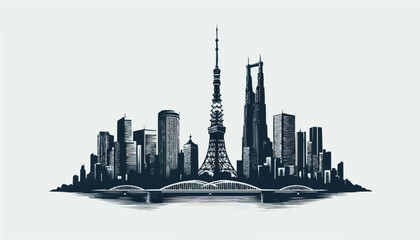 Obraz premium Shanghai China city skyline vector silhouette