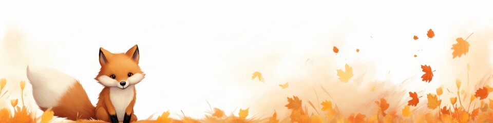 Obraz premium Whimsical Autumn Fox: Watercolor Illustration for Children's Storybook. Adorable Animal Character on Nature Path, Perfect for Book Covers, Marketing Campaigns, and Seasonal Promotions. AI-Generated Ar