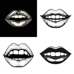 Fototapeta premium Vector illustration of lips And teeth black and white 