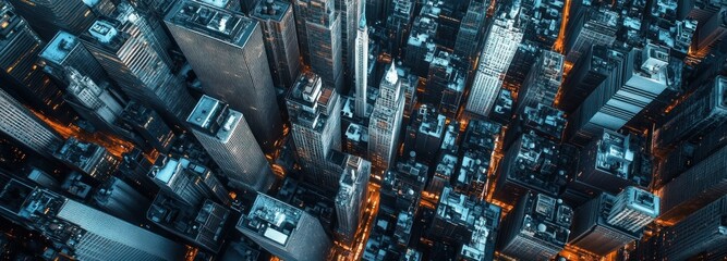 Aerial View of a Dense Cityscape at Night