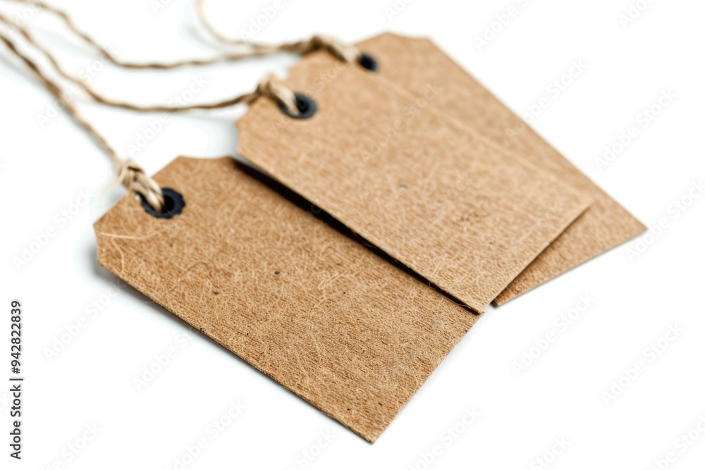 Aufkleber Two brown paper tags attached to a string on a white surface