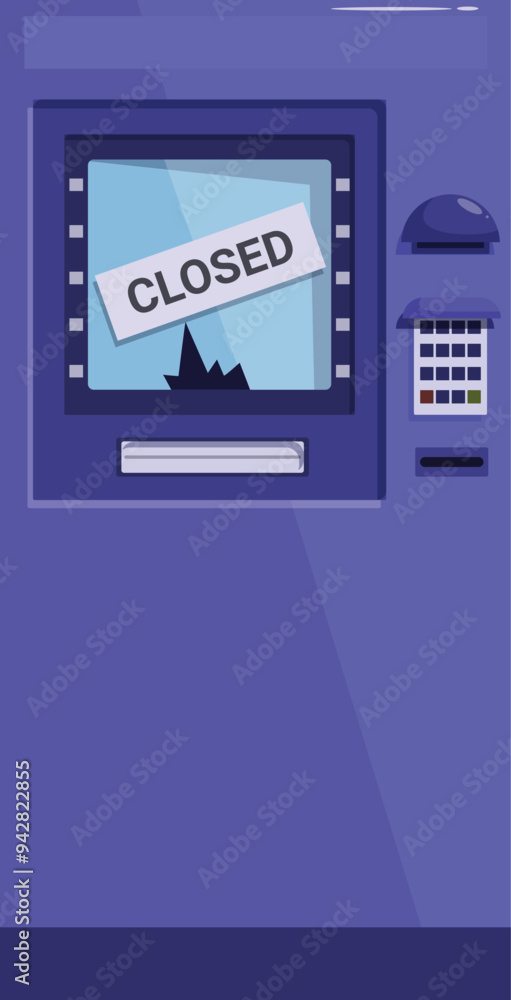 Poster broken atm machine showing closed sign on screen