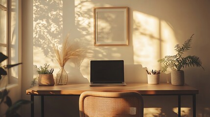 A minimalist home office with a clean desk