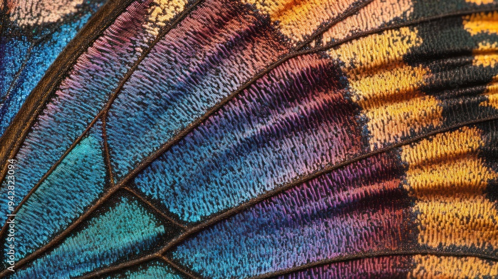 Aufkleber Close-Up of a Butterfly's Wing Showing Intricate Scales and Patterns