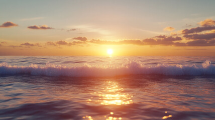 Fototapeta premium sunset over the sea, View of the sun rising over the ocean, with warm colors reflecting off the water and gentle waves crashing 