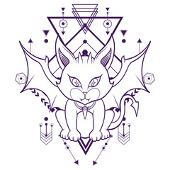 Devil Kitty Artwork with Geometrical Background 3 For Esport Logo