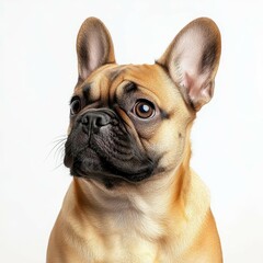 Fototapeta premium French Bulldog with a wrinkled face and bat ears, isolated on a white background