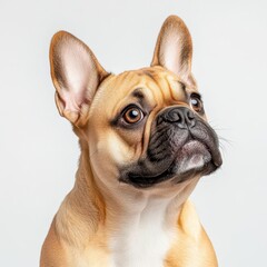 Fototapeta premium French Bulldog with a wrinkled face and bat ears, isolated on a white background